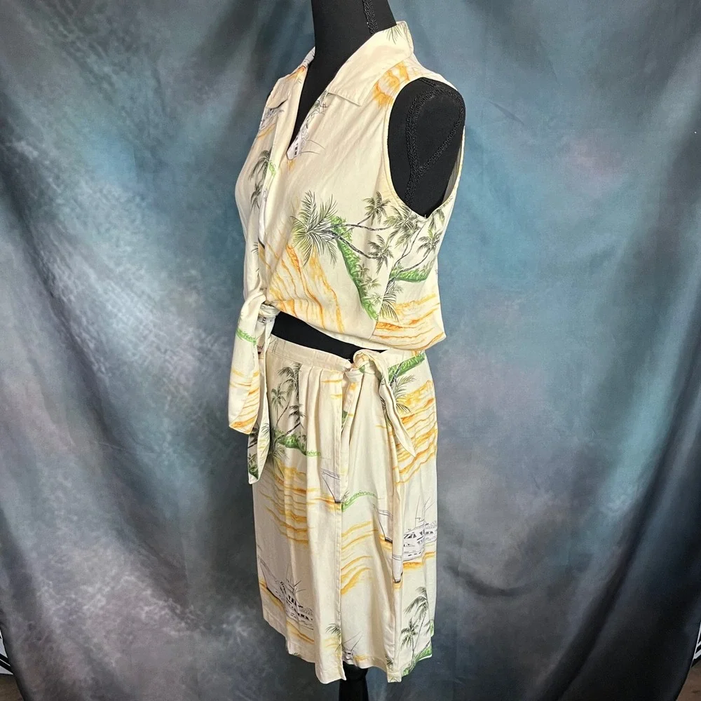 Bahama‎ Cruise Vintage 100% Silk Tropical Yacht Print 2 Piece Set Size Large/12